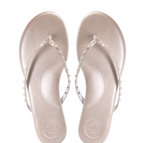 Perla Embellished Thin Strap Flip Flop - Champagne