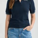 Springsteen Knit Polo Blue With Ecru