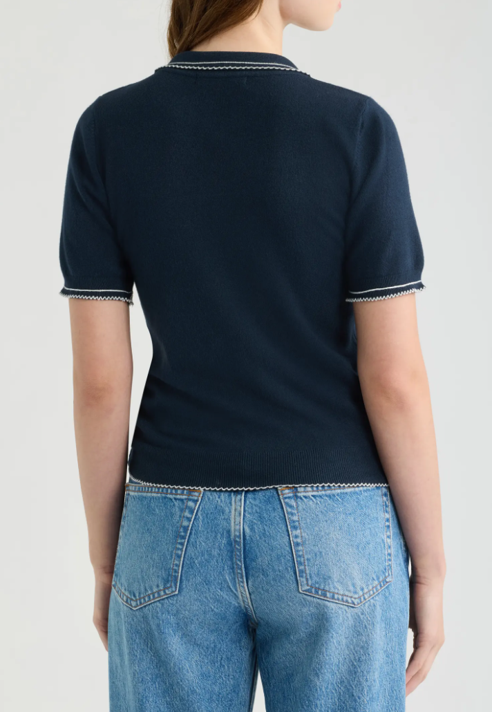 Springsteen Knit Polo Blue With Ecru