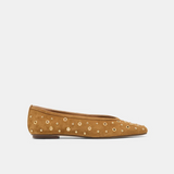 Caret Stud Flat Lt Brown Suede