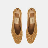 Caret Stud Flat Lt Brown Suede