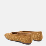 Caret Stud Flat Lt Brown Suede