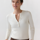 Nia Long Sleeve Ribbed Henley Ivory