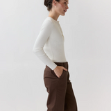 Nia Long Sleeve Ribbed Henley Ivory