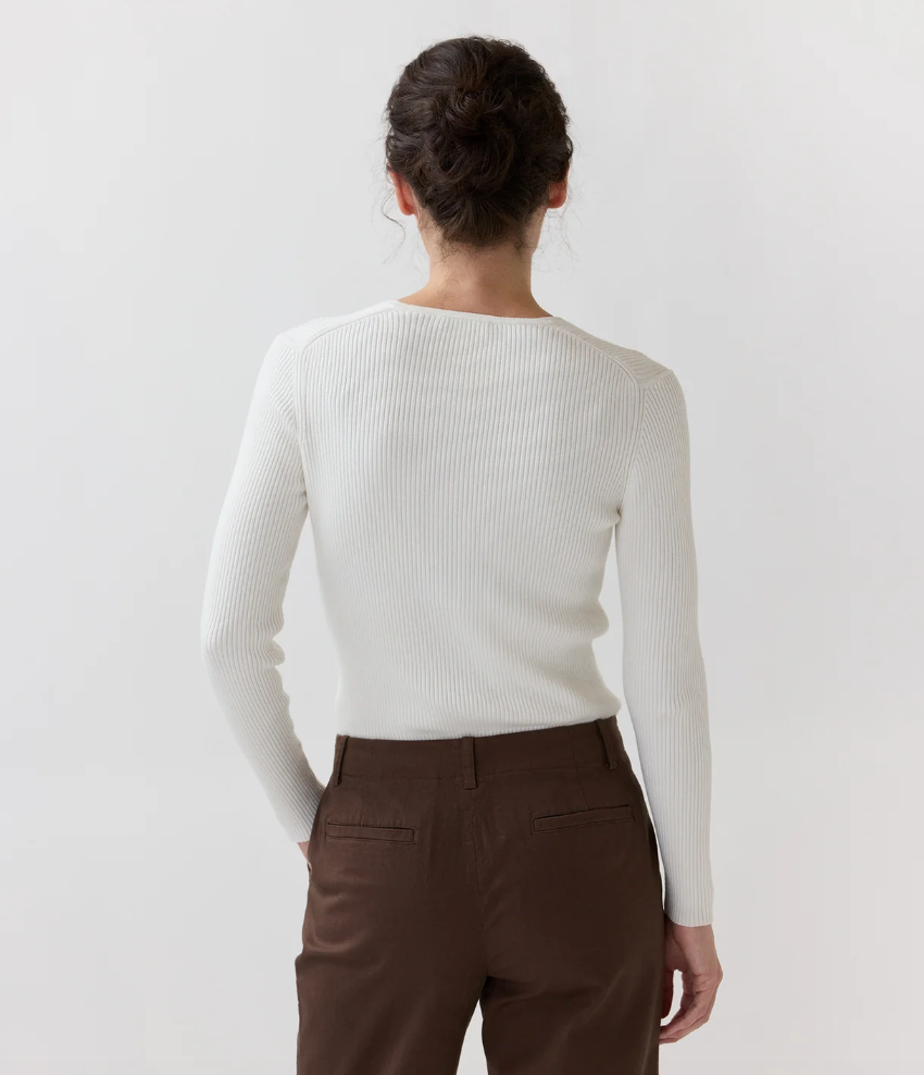 Nia Long Sleeve Ribbed Henley Ivory