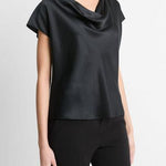 Cowl Neck Cap Sleeve Blouse Black