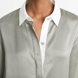 Silk Satin Rugby Shirt Smoky Moss