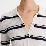 Silk Blend Stripe Polo Long Sleeve Off White/Coastal