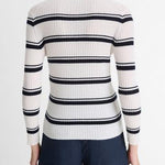 Silk Blend Stripe Polo Long Sleeve Off White/Coastal