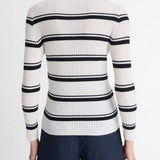 Silk Blend Stripe Polo Long Sleeve Off White/Coastal