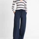 Silk Blend Stripe Polo Long Sleeve Off White/Coastal
