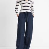 Silk Blend Stripe Polo Long Sleeve Off White/Coastal