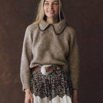 The Crochet Collar Pullover Oat with Brown