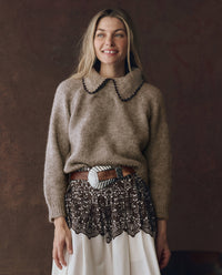 The Crochet Collar Pullover Oat with Brown