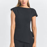 Luelle Crepe Knit Assymetric Top Black