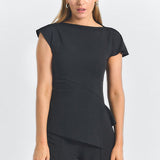 Luelle Crepe Knit Assymetric Top Black