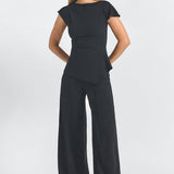 Luelle Crepe Knit Assymetric Top Black