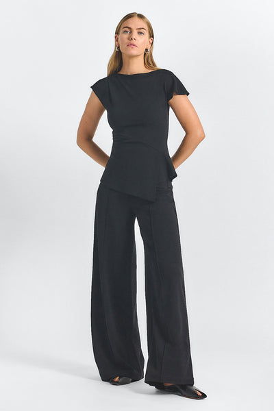 Luelle Crepe Knit Assymetric Top Black