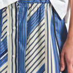 Ravenna Blue Splice Stripe Print Satin Twill Button Front Skirt