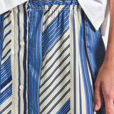 Ravenna Blue Splice Stripe Print Satin Twill Button Front Skirt