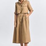 Janine Poly Cotton Poplin Trench Dress Camel