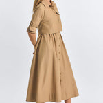 Janine Poly Cotton Poplin Trench Dress Camel