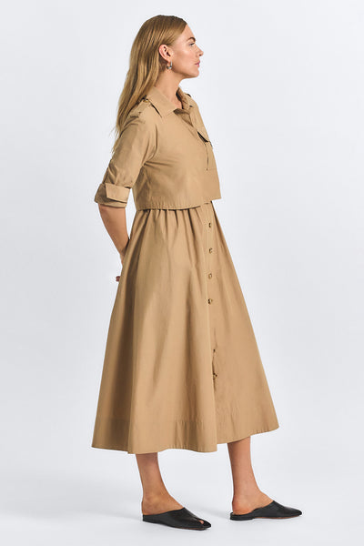 Janine Poly Cotton Poplin Trench Dress Camel