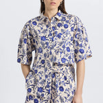 Belen Printed Satin Stripe Pull On Short French Blue Multi