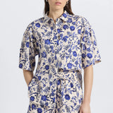 Belen Printed Satin Stripe Pull On Short French Blue Multi