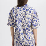 Keaton Printed Satin Stripe Split Sleeve Top French Blue Multi