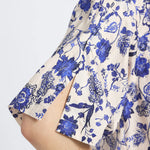 Keaton Printed Satin Stripe Split Sleeve Top French Blue Multi