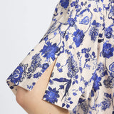 Keaton Printed Satin Stripe Split Sleeve Top French Blue Multi