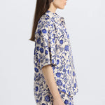 Keaton Printed Satin Stripe Split Sleeve Top French Blue Multi