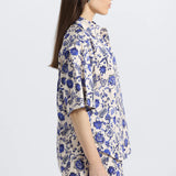 Keaton Printed Satin Stripe Split Sleeve Top French Blue Multi