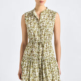 Briar Printed Button Front Dress w Bubble Hem