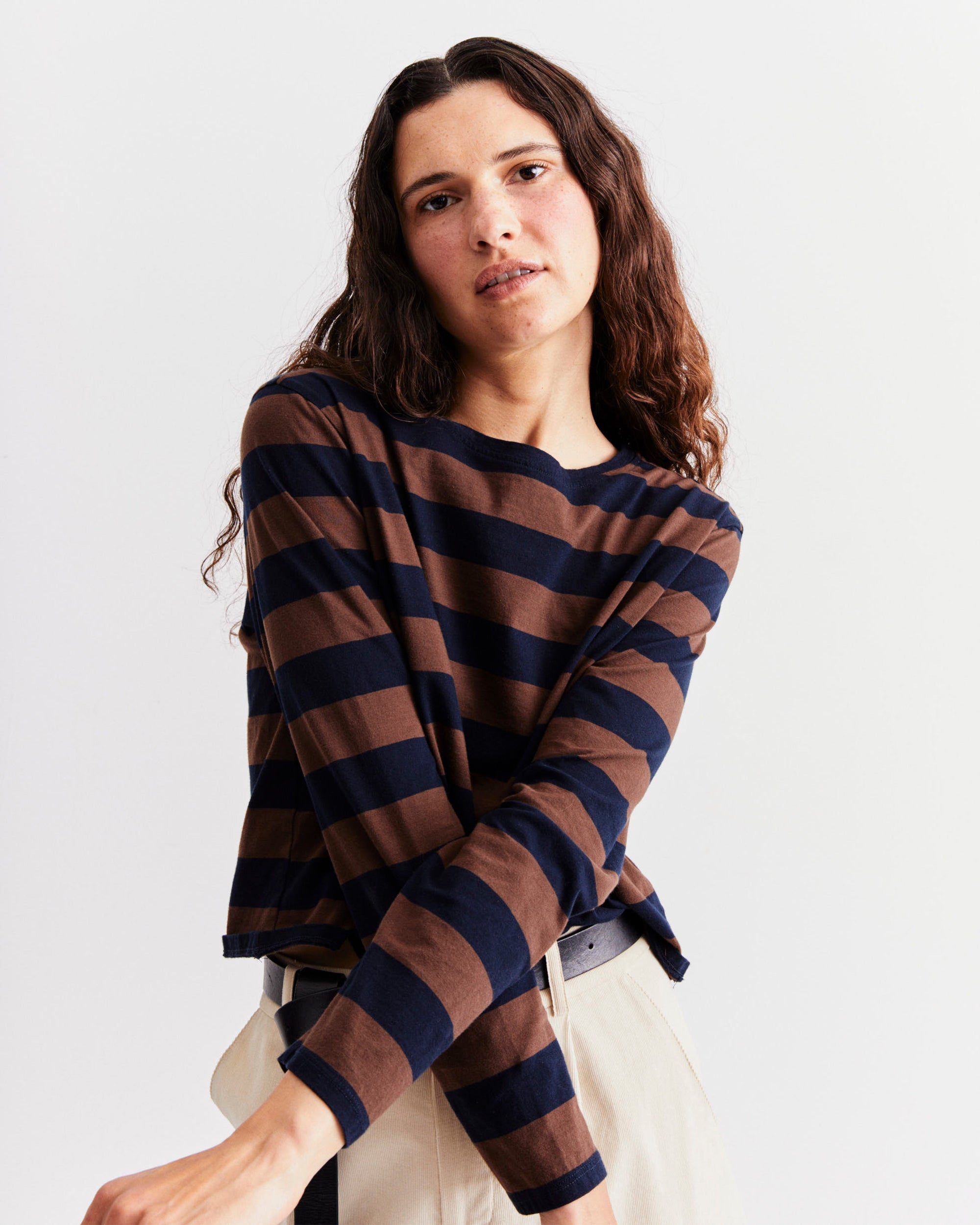 The Venice Long Sleeve Coffee/Navy