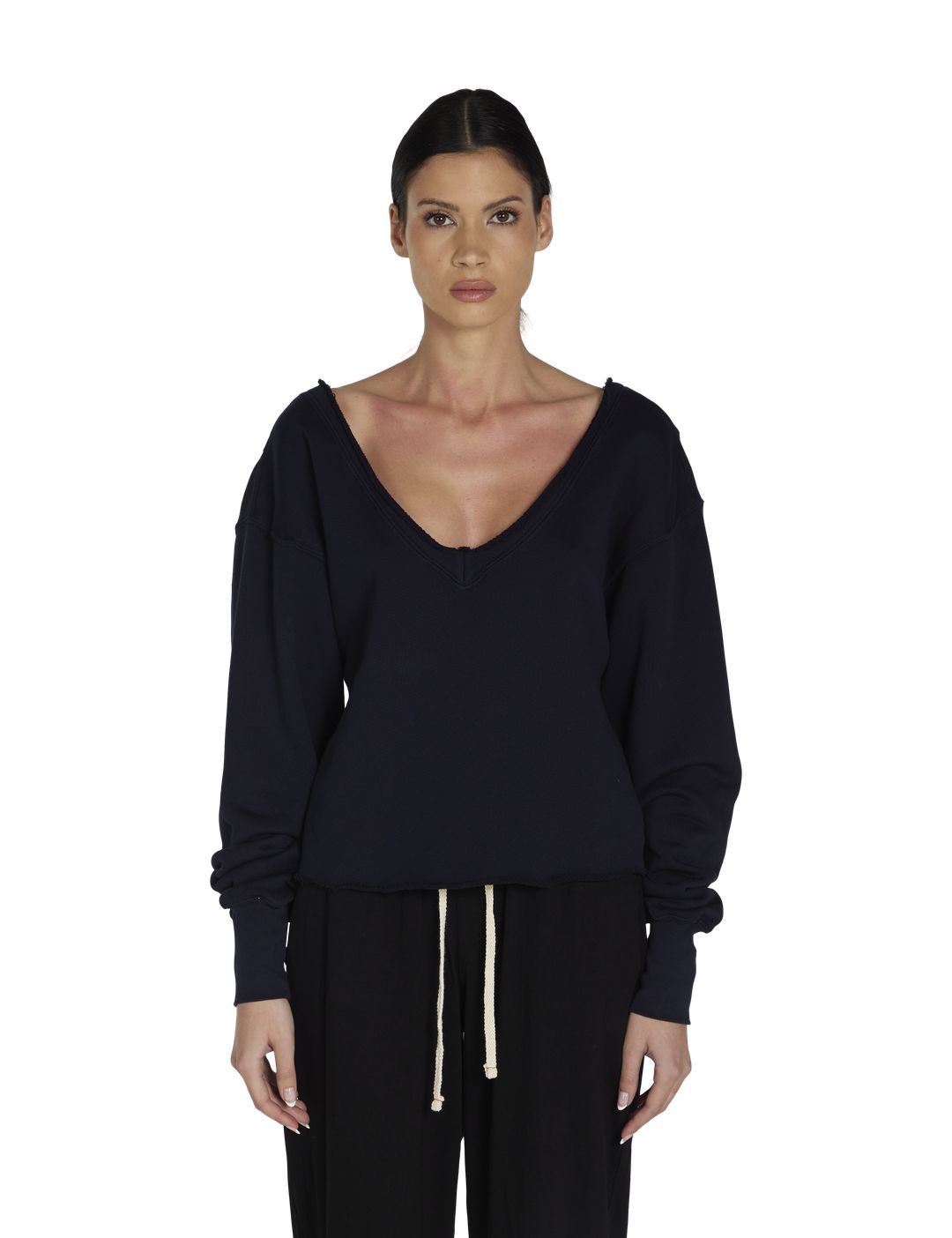 Les Tien Veronica Double V Roll Neck Navy