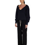 Les Tien Veronica Double V Roll Neck Navy
