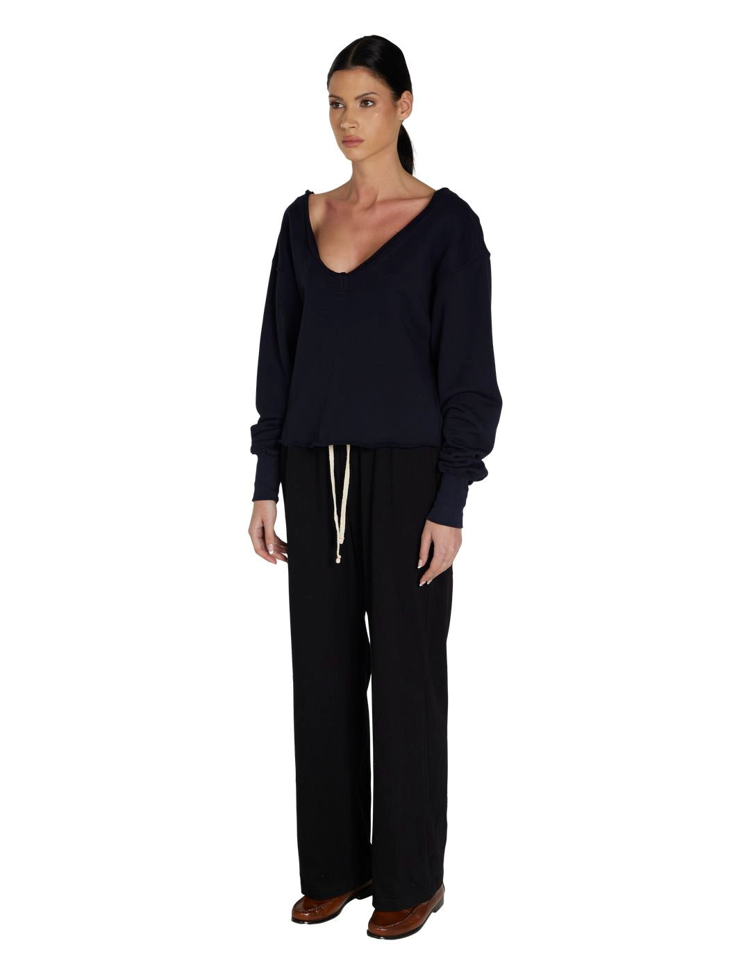 Les Tien Veronica Double V Roll Neck Navy