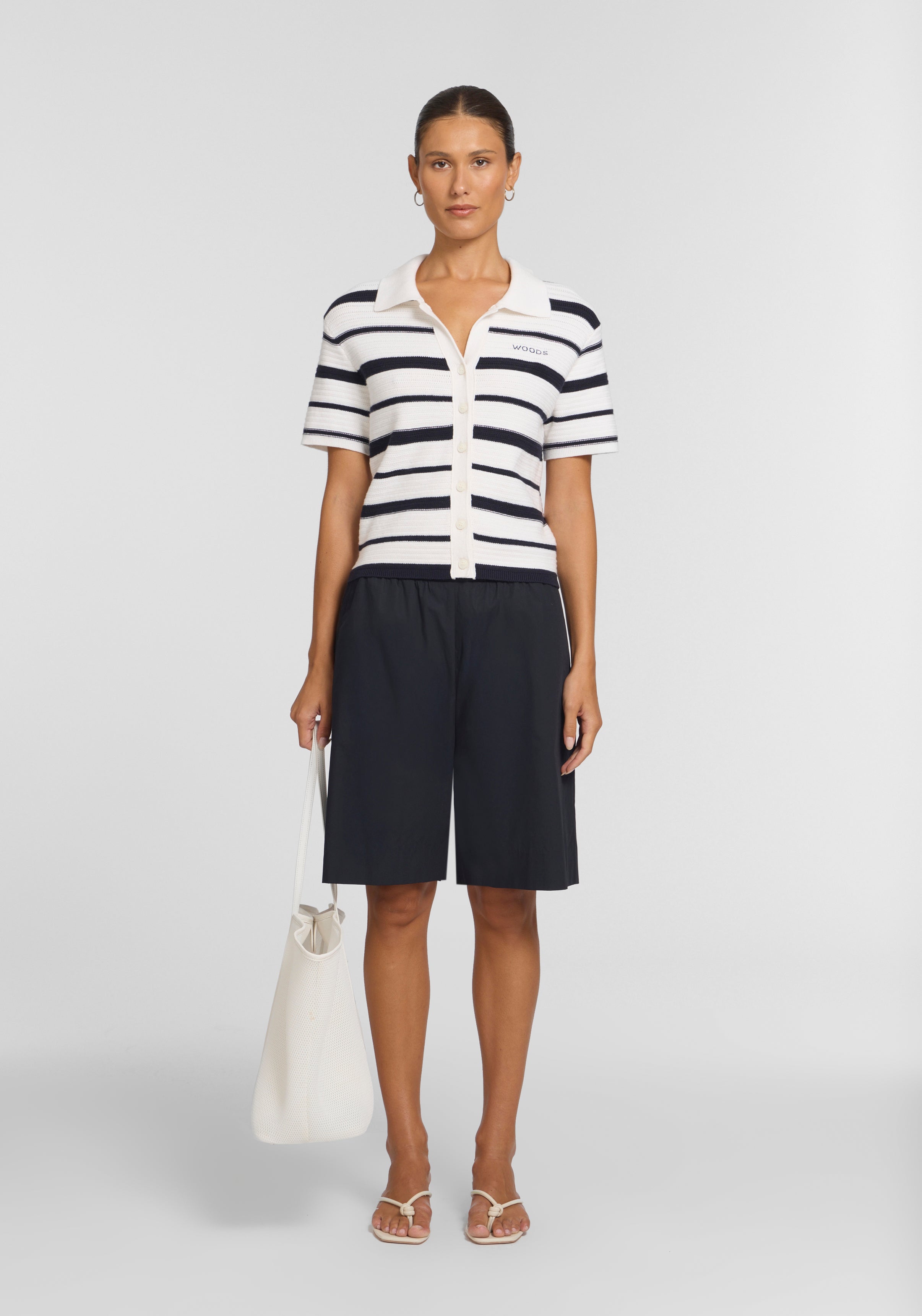 Accordian Shirt Navy/ Ivory Stripe