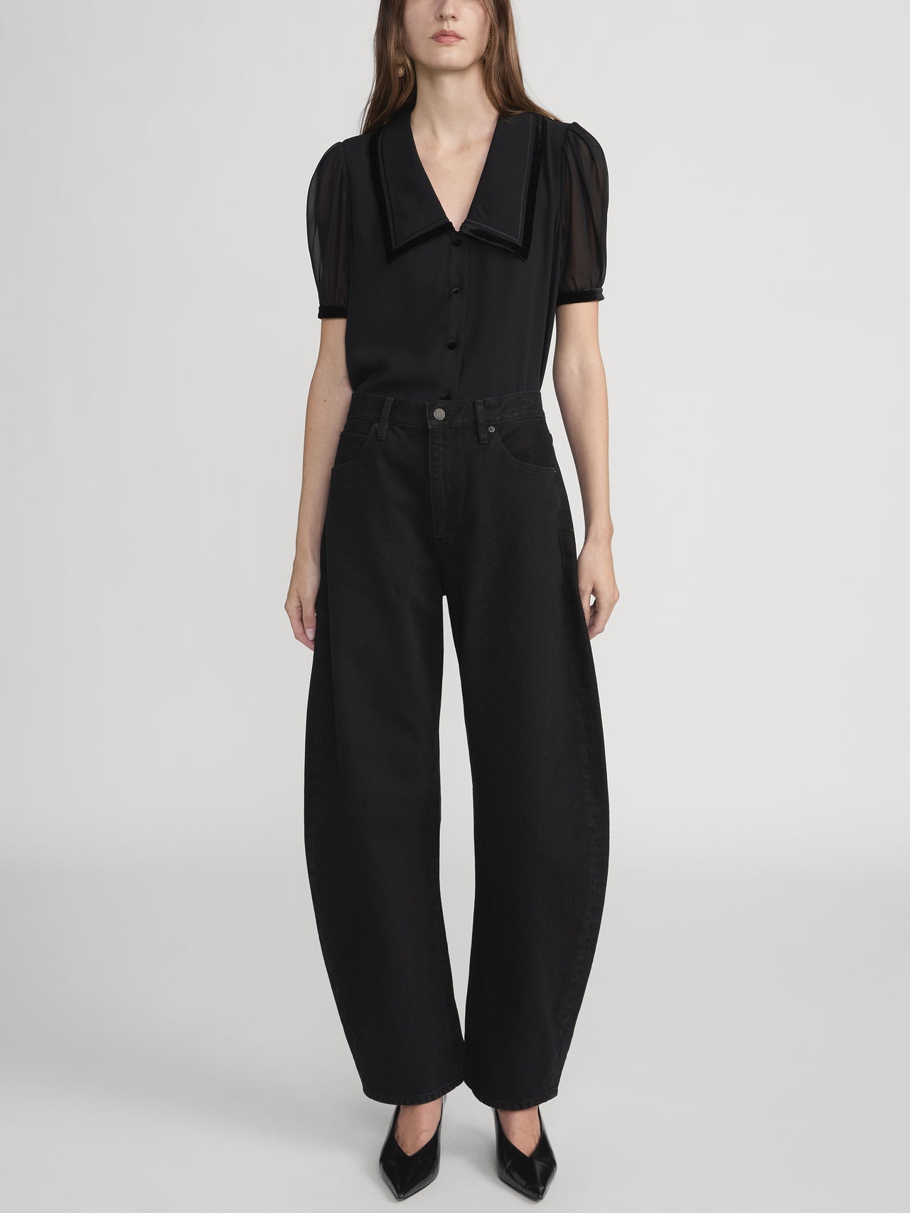 The Velvet Trim Sailor Blouse Black