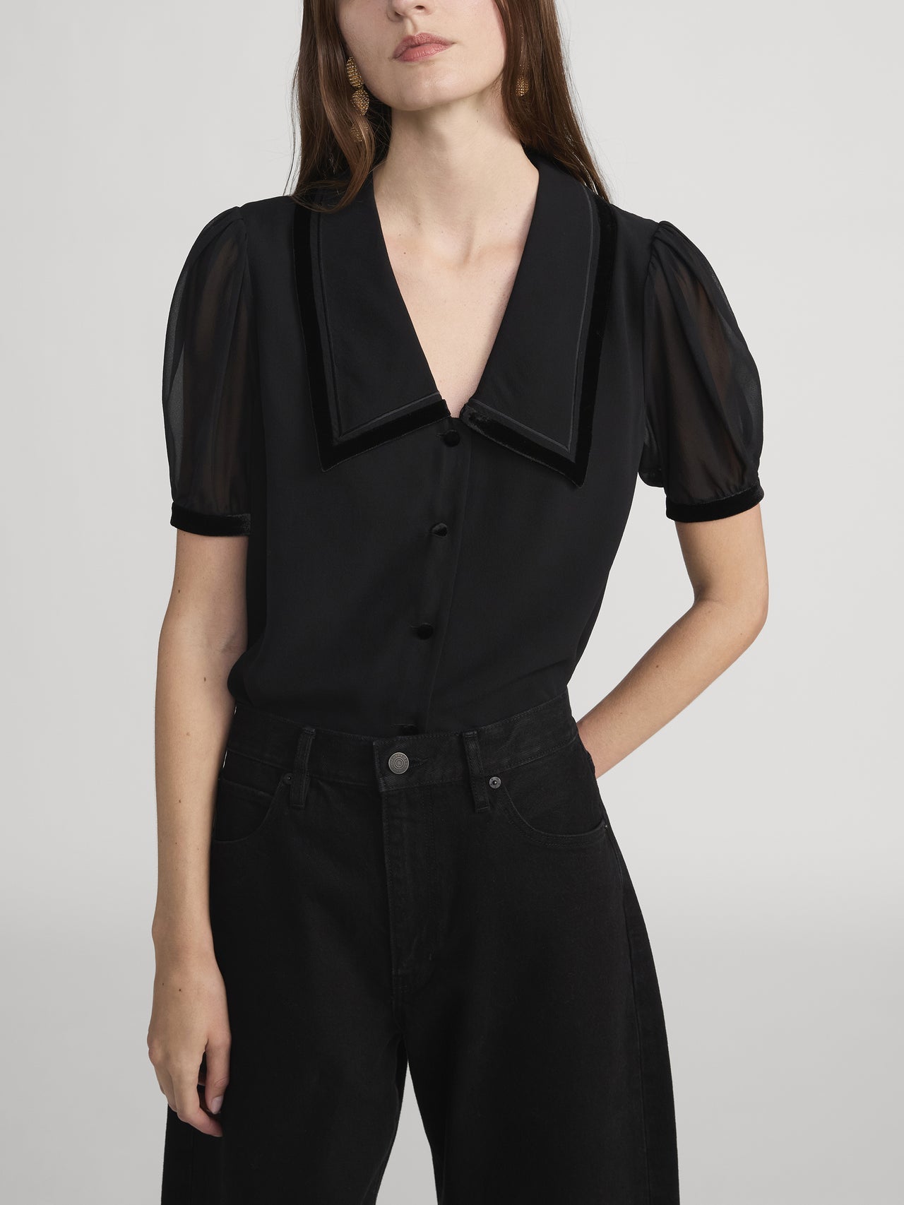 The Velvet Trim Sailor Blouse Black