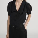 The Velvet Trim Sailor Blouse Black