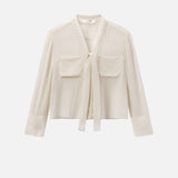 The Polka Dot Modern Tie Blouse Ecru Multi