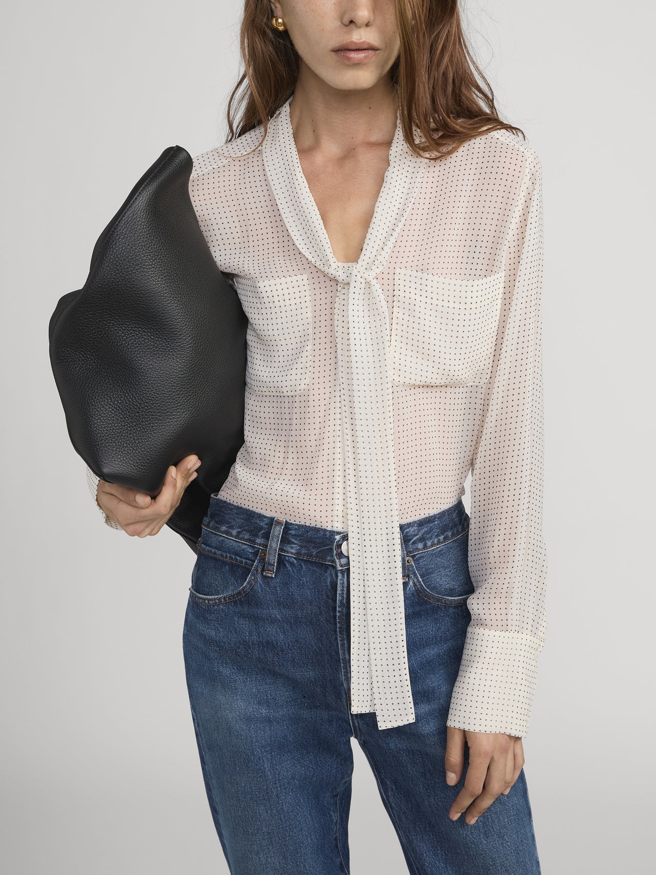 The Polka Dot Modern Tie Blouse Ecru Multi