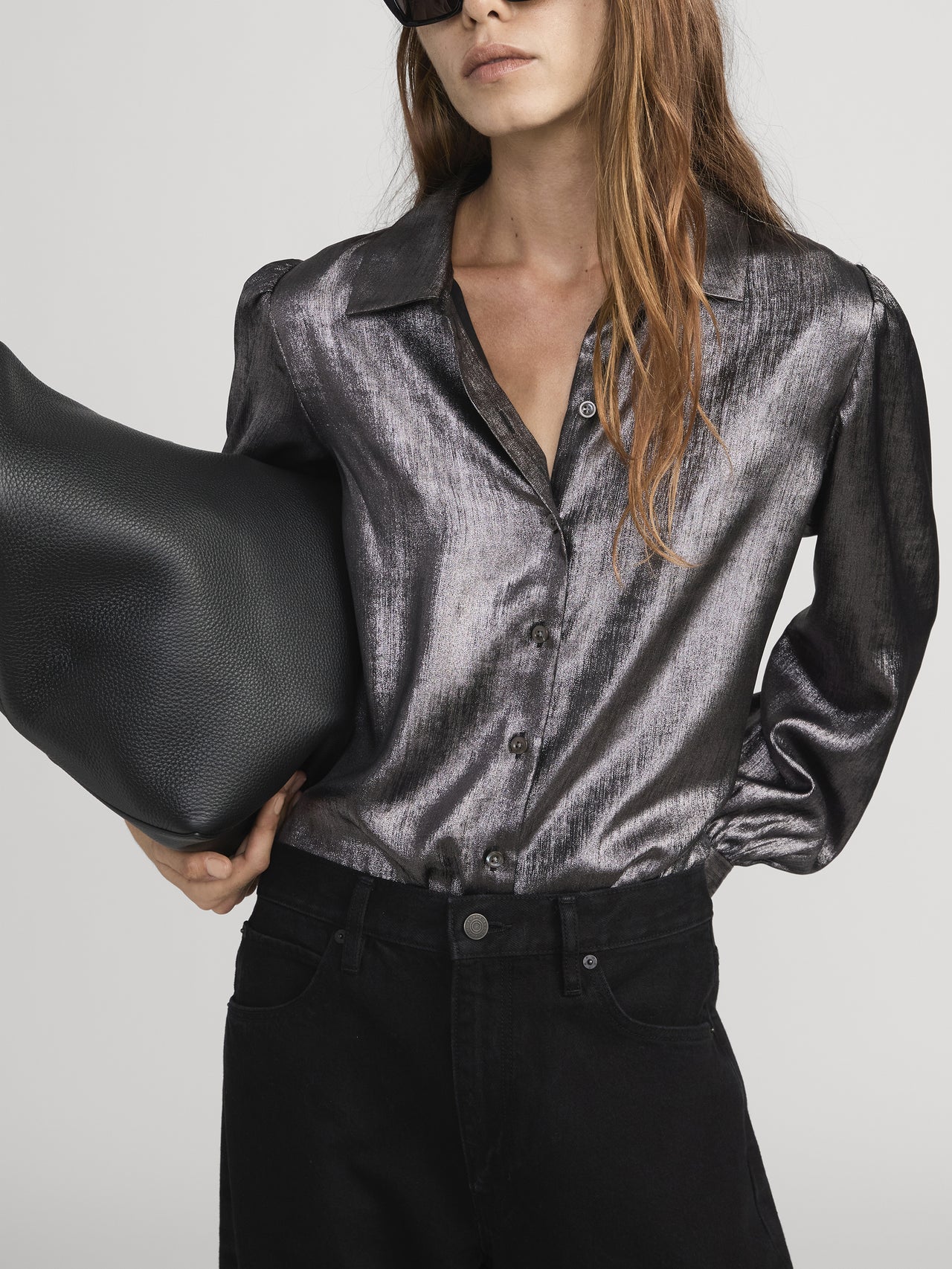 The Shiny Staple Blouse Gunmetal