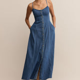 Angel Eyes Denim Midi Dress Medium Indigo