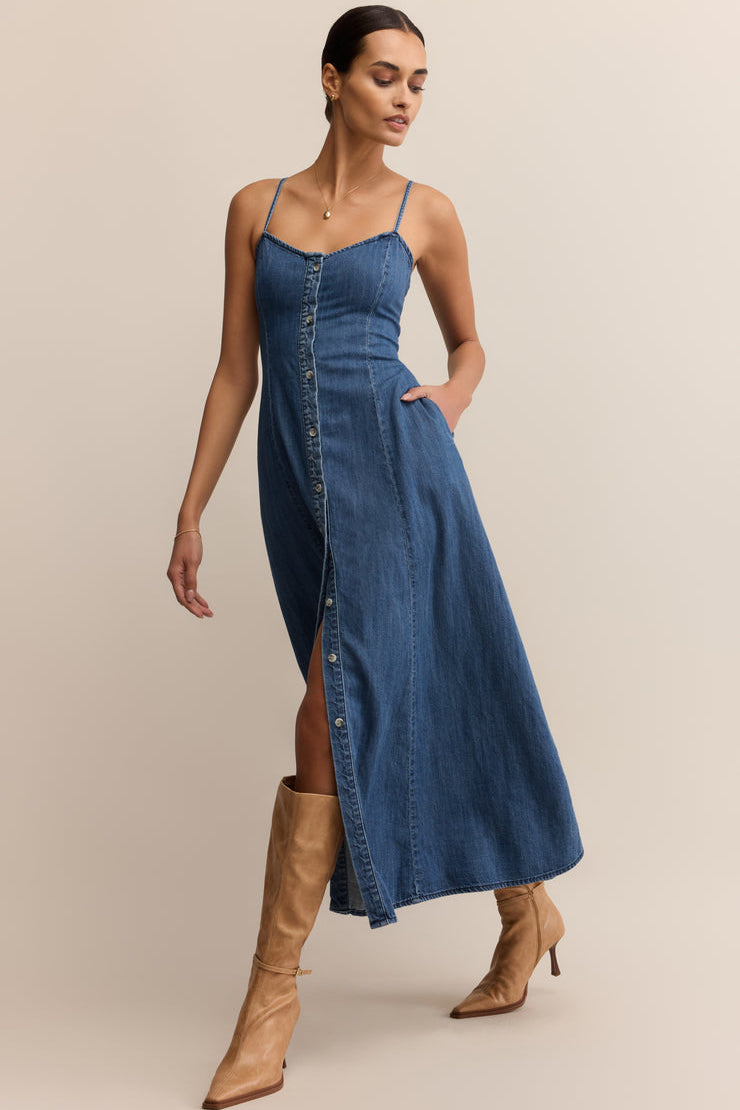 Angel Eyes Denim Midi Dress Medium Indigo