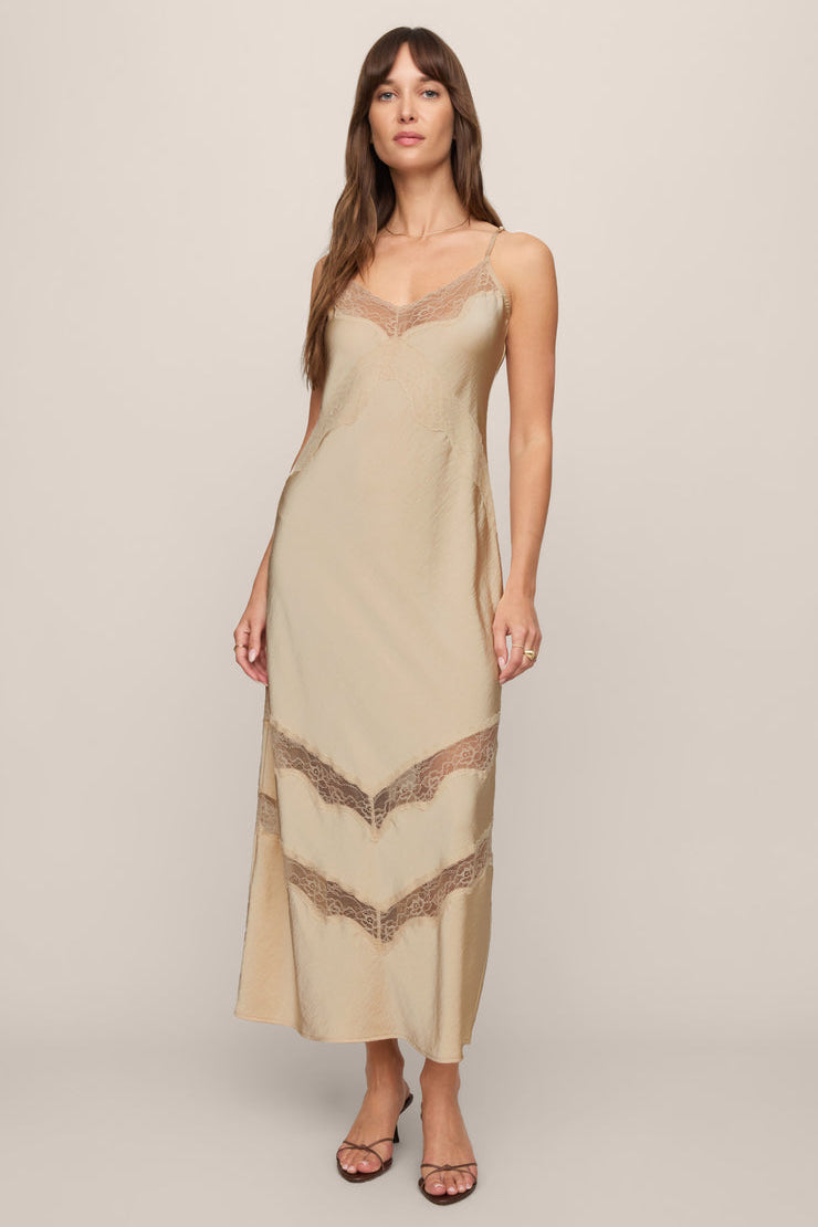 Bruna Lace Inset Midi Dress Chalk