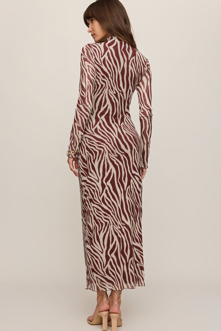 Sevilla Zebra Mesh Midi Dress Velvet Rouge